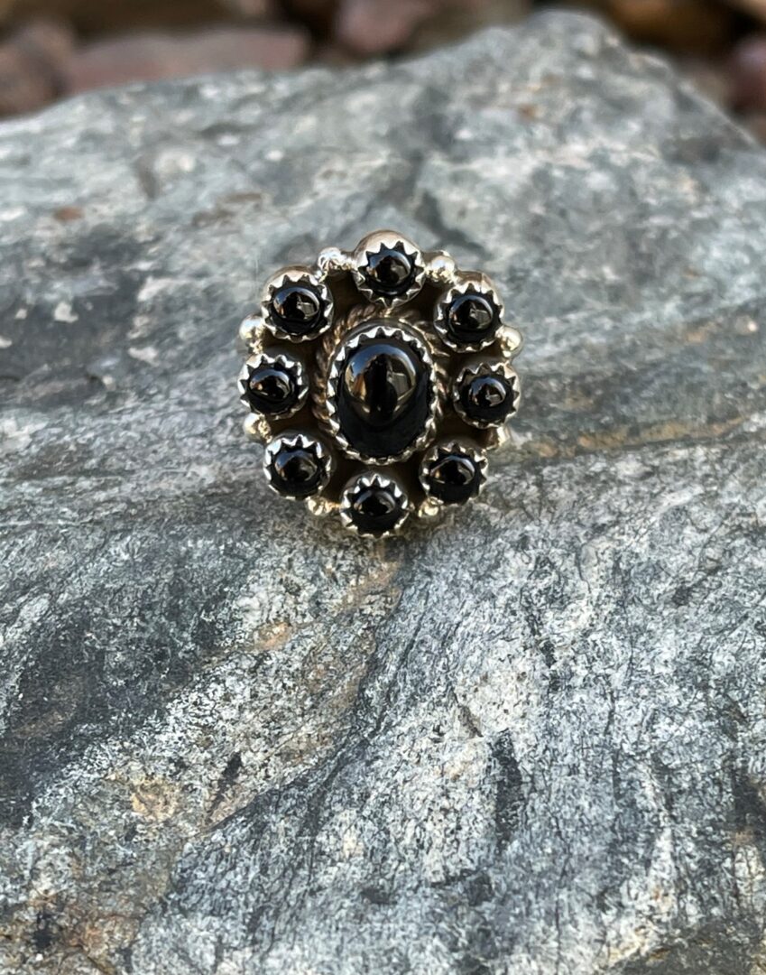 Handmade Sterling Silver Black Onyx Cluster Ring