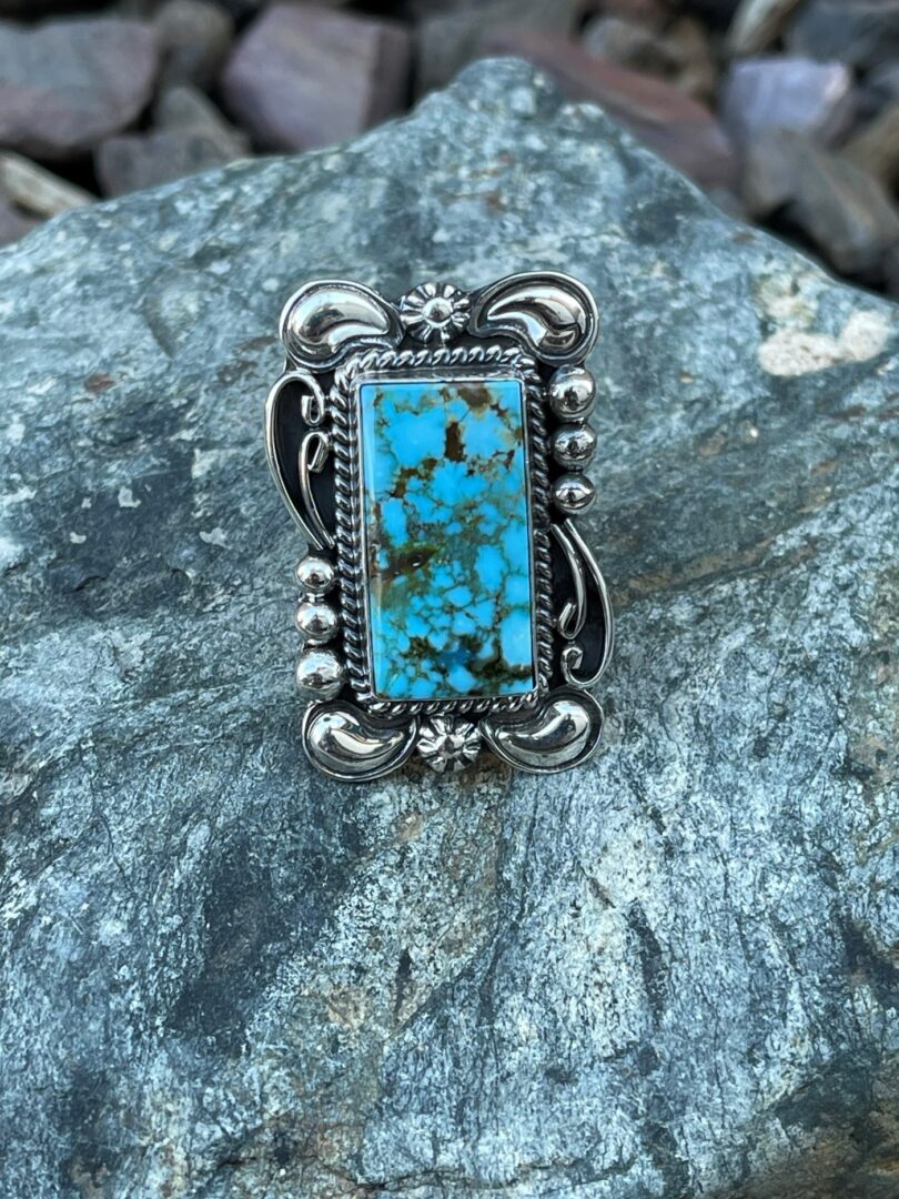 Sterling Silver Rectangle Cut Turquoise Mountain Turquoise Ring