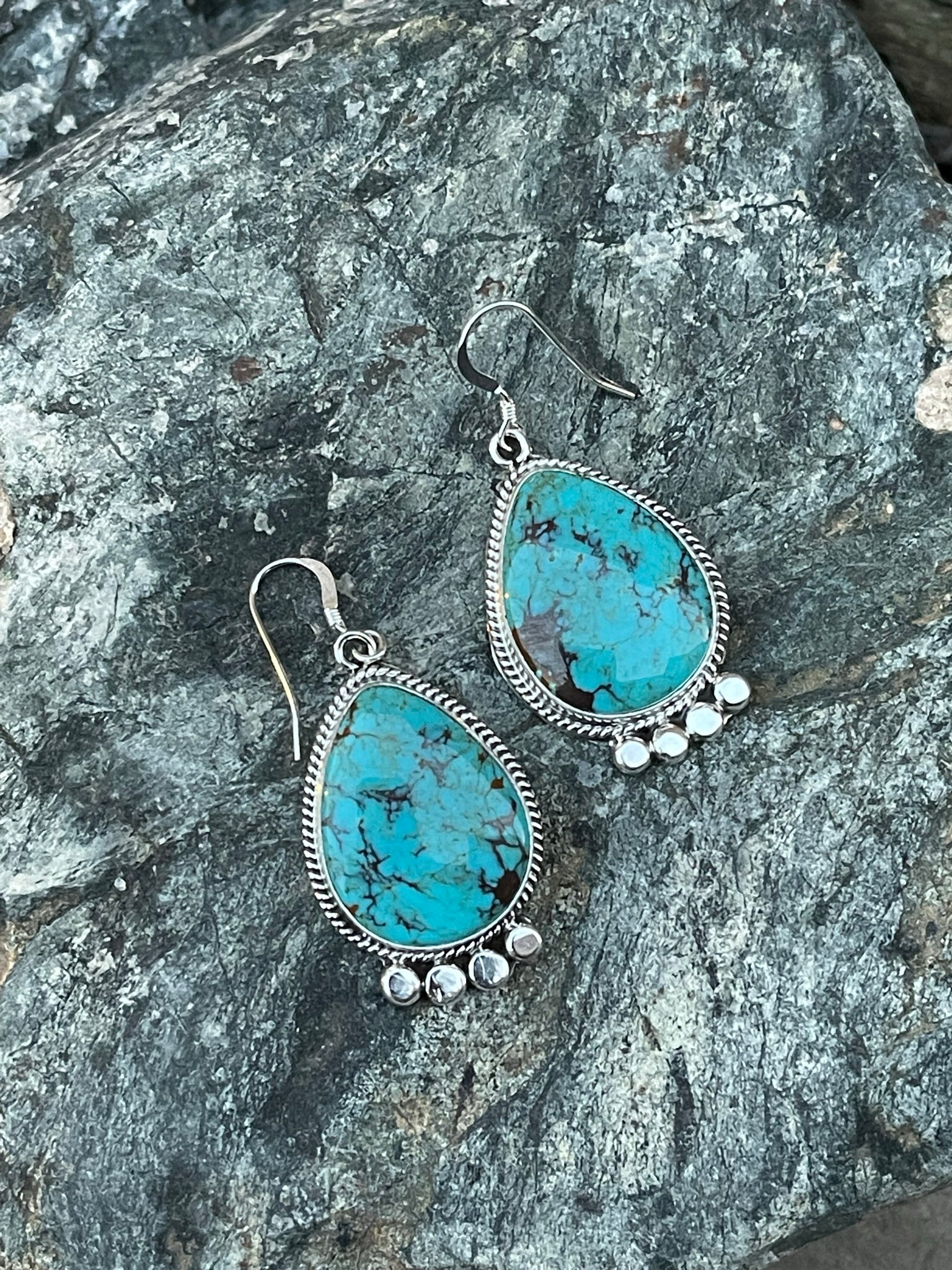 Dangle Turquoise Earrings with Twist and Beaded Detail