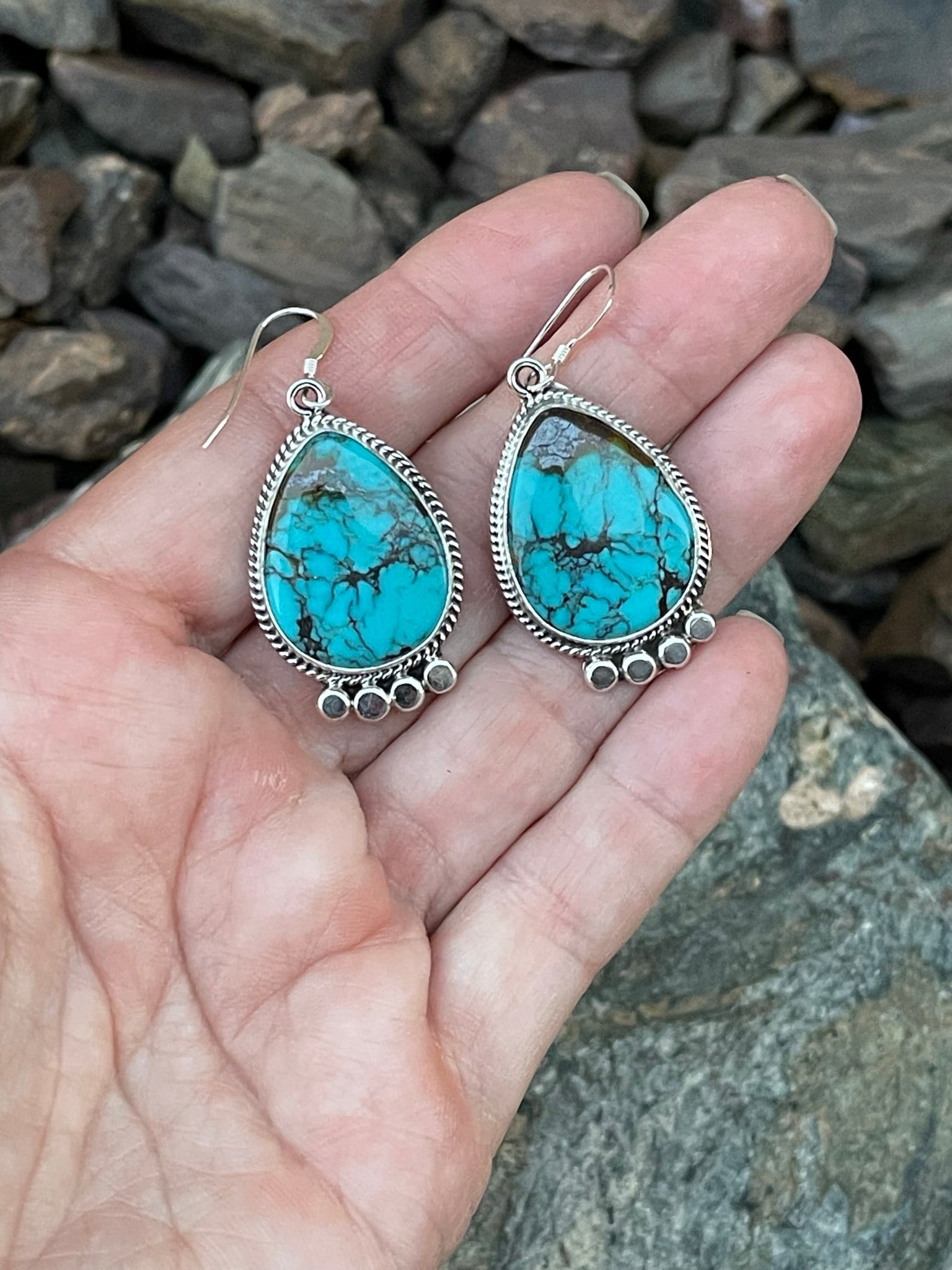 Turquoise Earrings with Twist and Beaded Detail