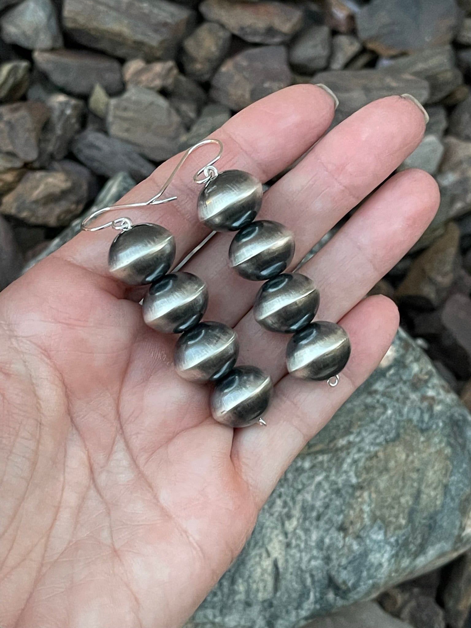 Large Sterling Silver Rhondelle Navajo Pearl Earrings