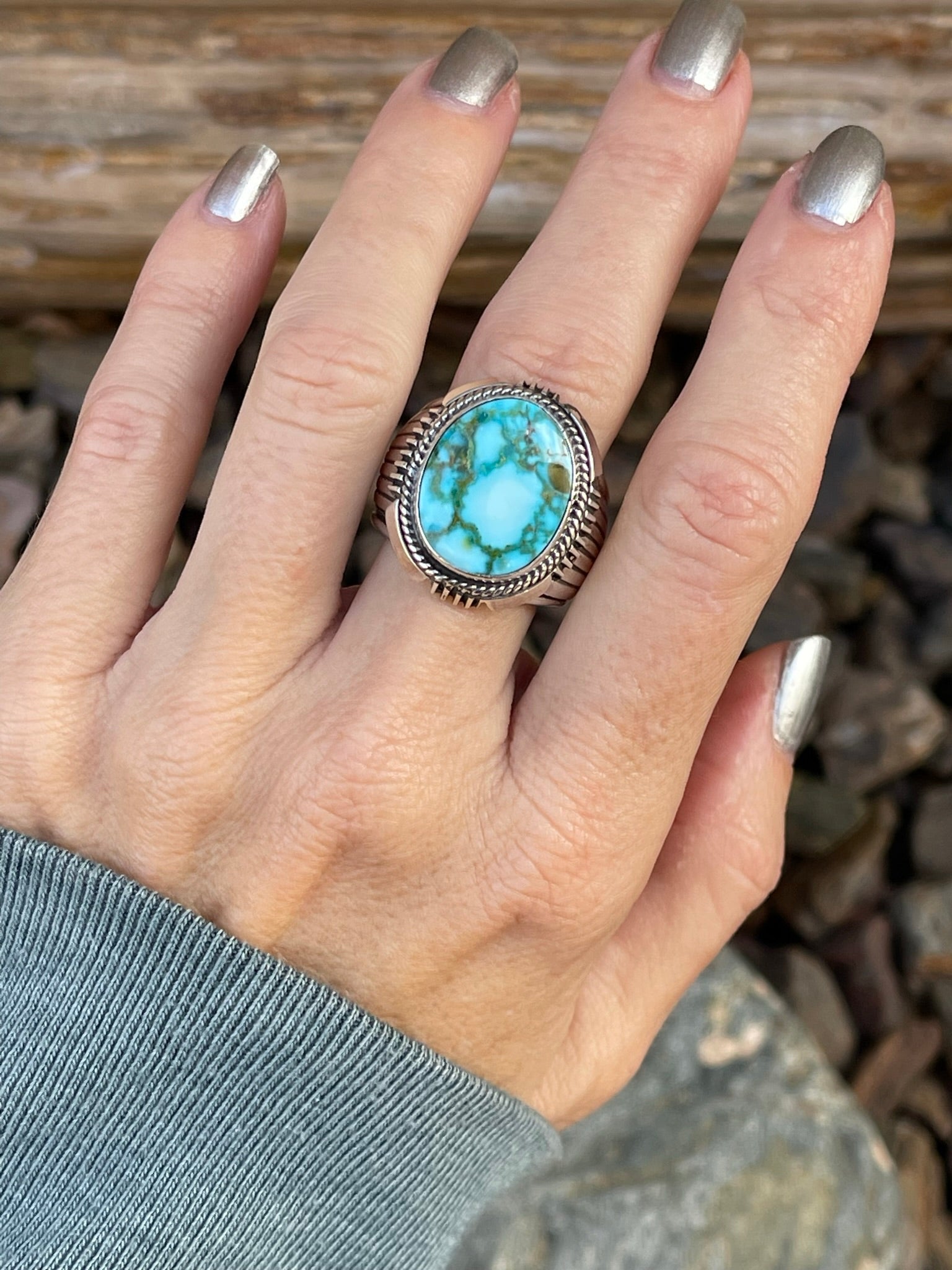 Hand Crafted Sterling Silver Kingman Turquoise Men or Women's Ring - Size 9 1/2