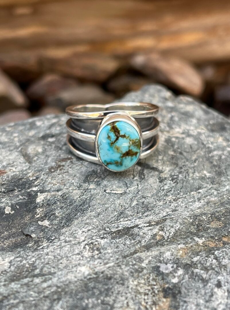 Sterling Silver Heavy Gauge Turquoise Mountain Ring