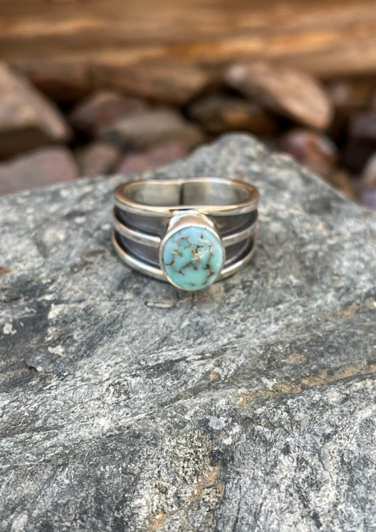 Handmade Heavy Gauge Sterling Silver Dry Creek Turquoise Ring