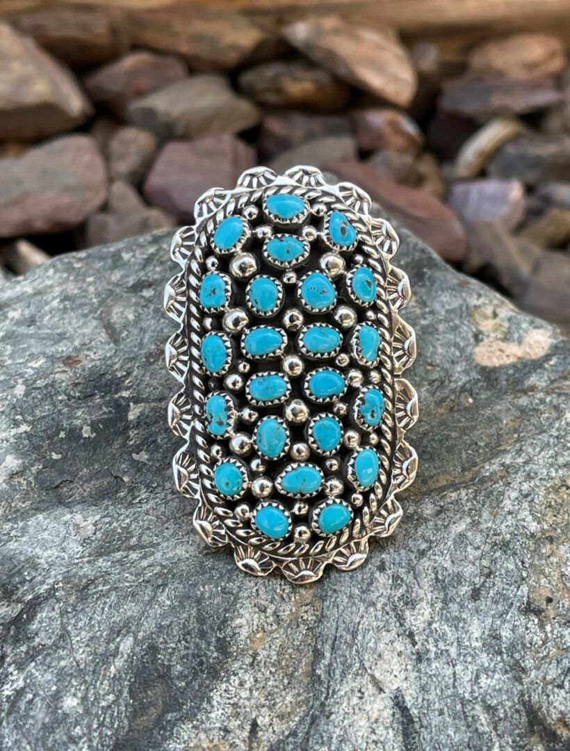 Sterling Silver Kingman Turquoise Cluster Statement Ring