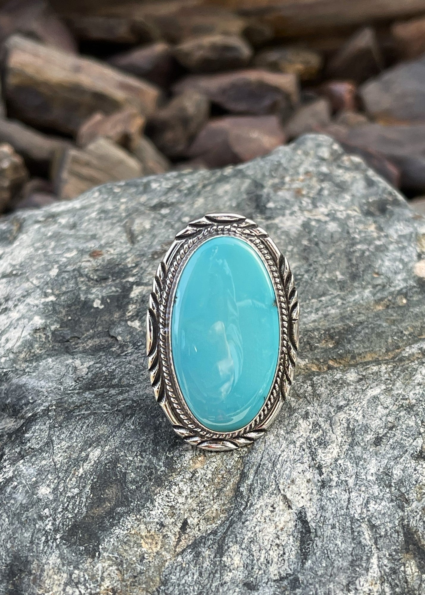 Handmade Sterling Silver Kingman Turquoise Ring with Five Prong Ring Shank- Size 5 1/2