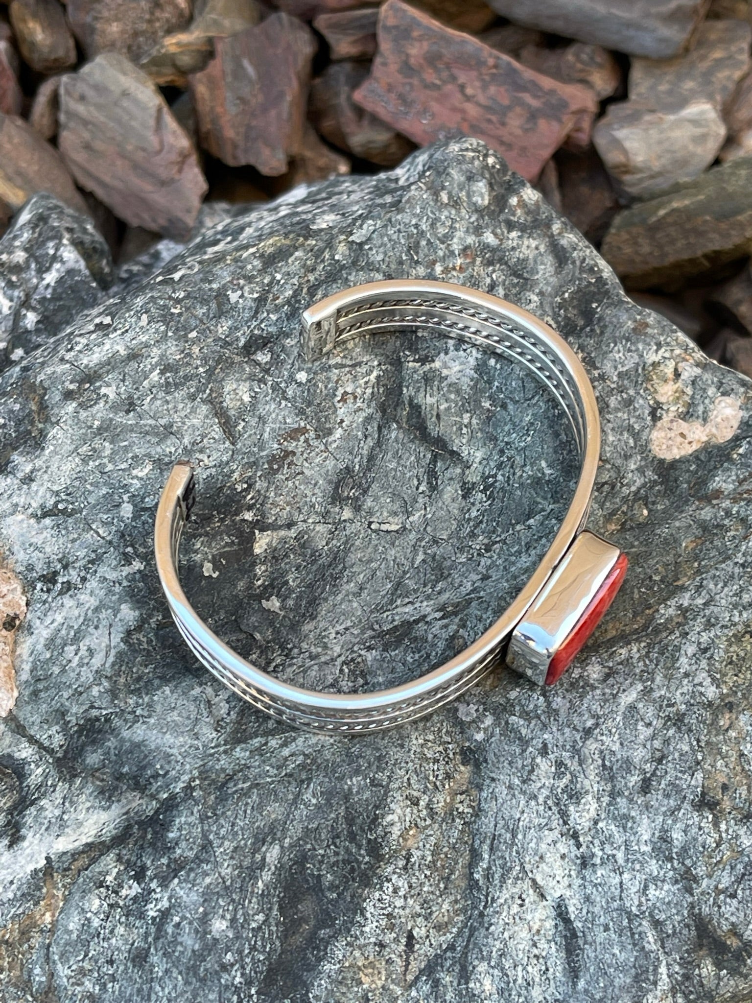 Handmade Solid Sterling Silver Red Spiny Oyster Stacker Bracelet
