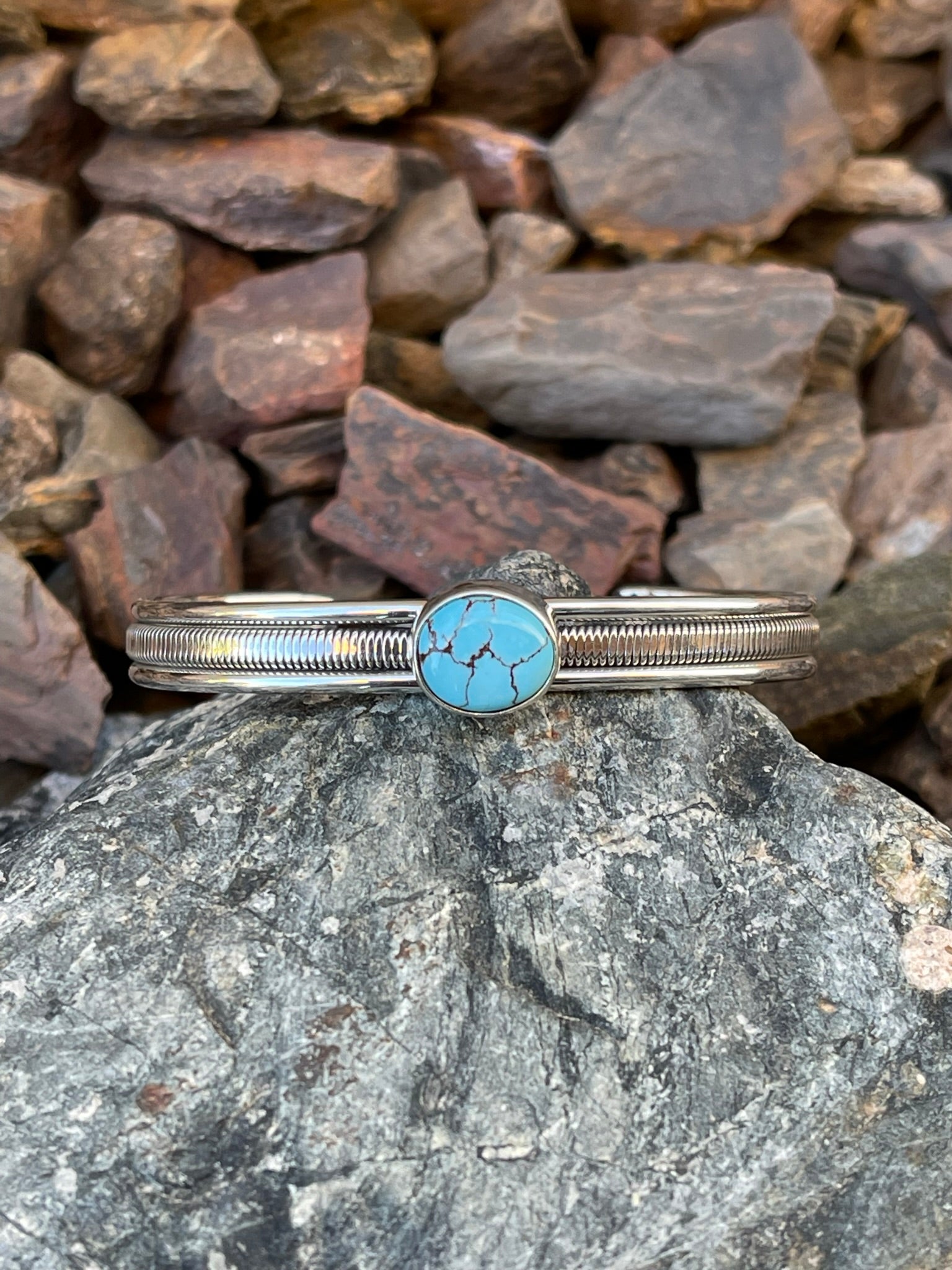 Handmade Solid Sterling Silver Number Eight Turquoise Stacker Bracelet