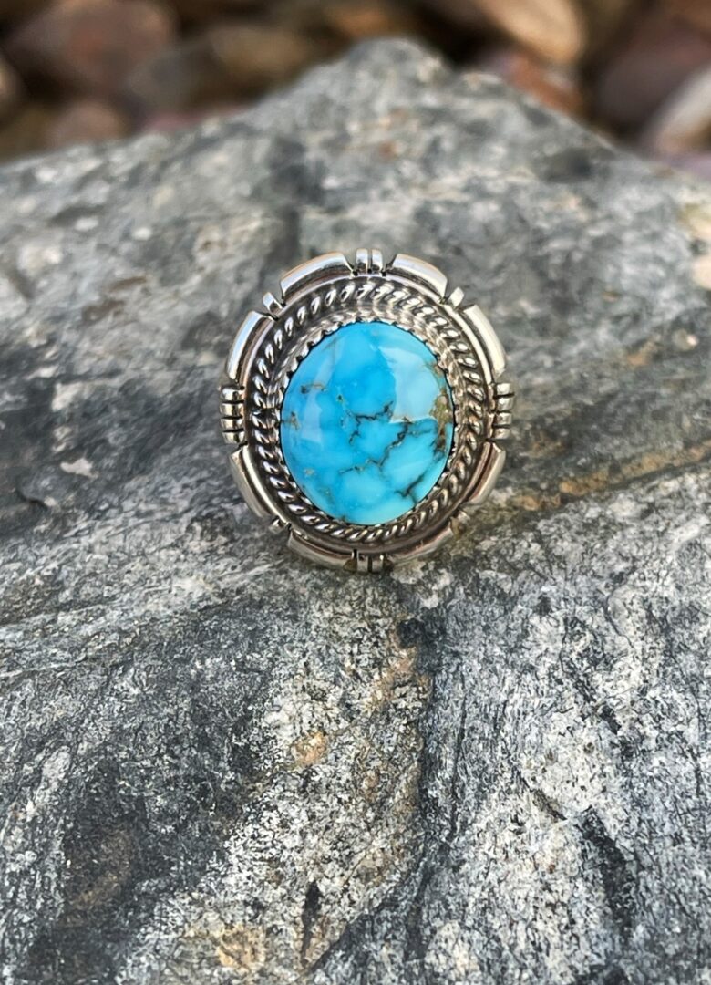 Round Sterling Silver Turquoise Mountain Ring