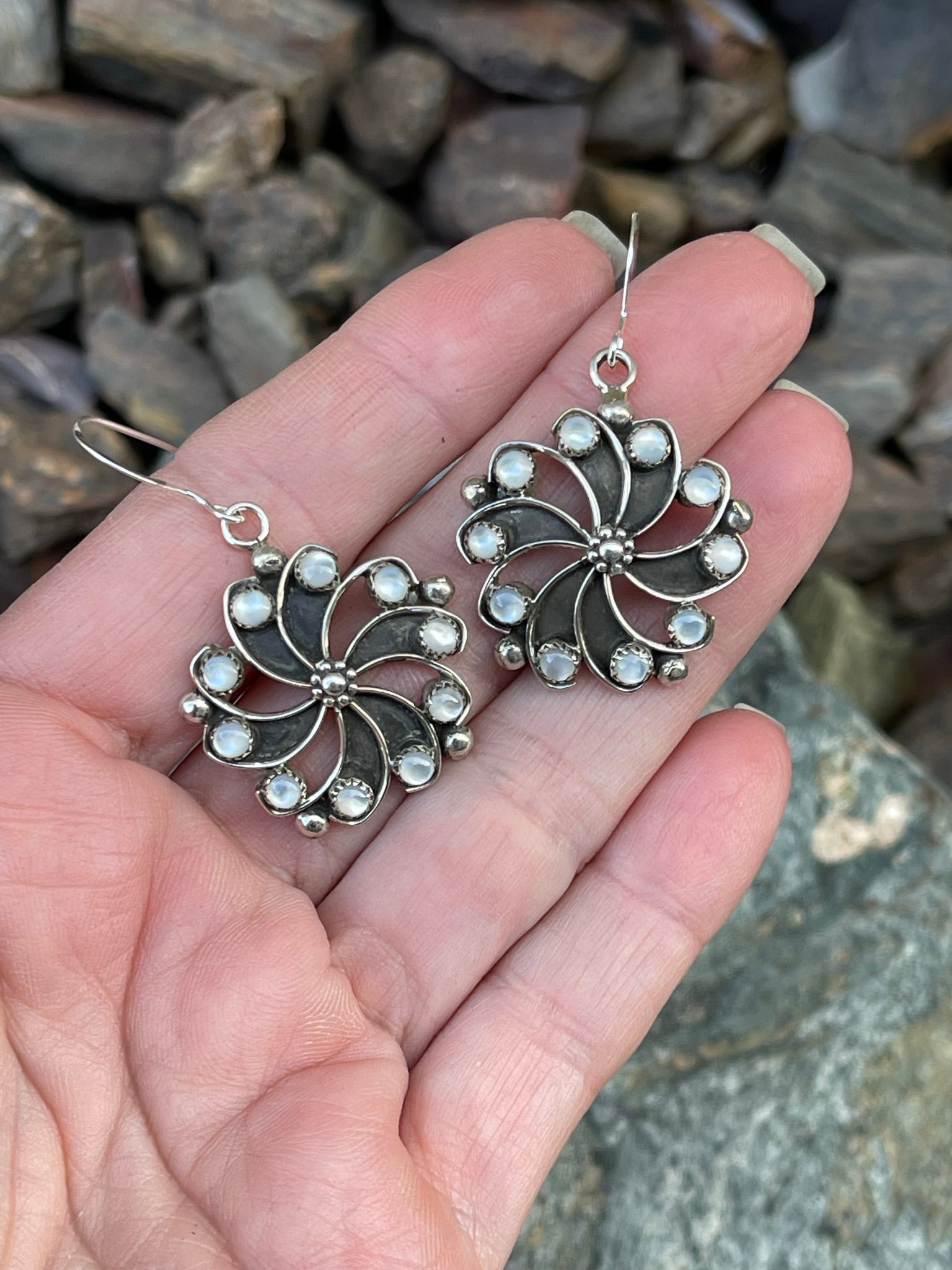 Handmade Sterling Silver Multi-Stone Mother of Pearl Earrings