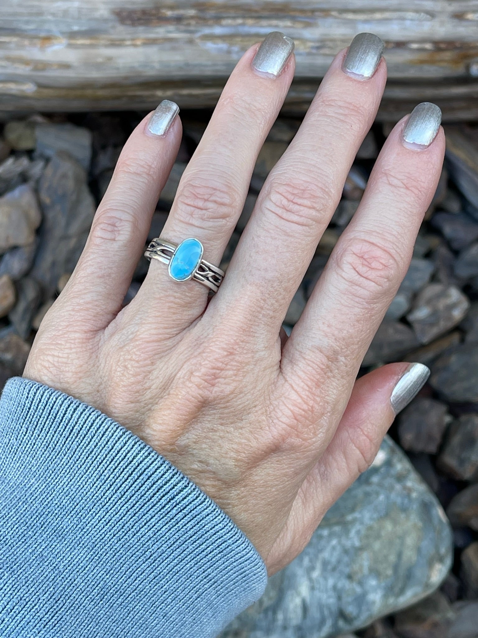 Dainty Handmade Heavy Gauge Sterling Silver Turquoise Ring - Size 6