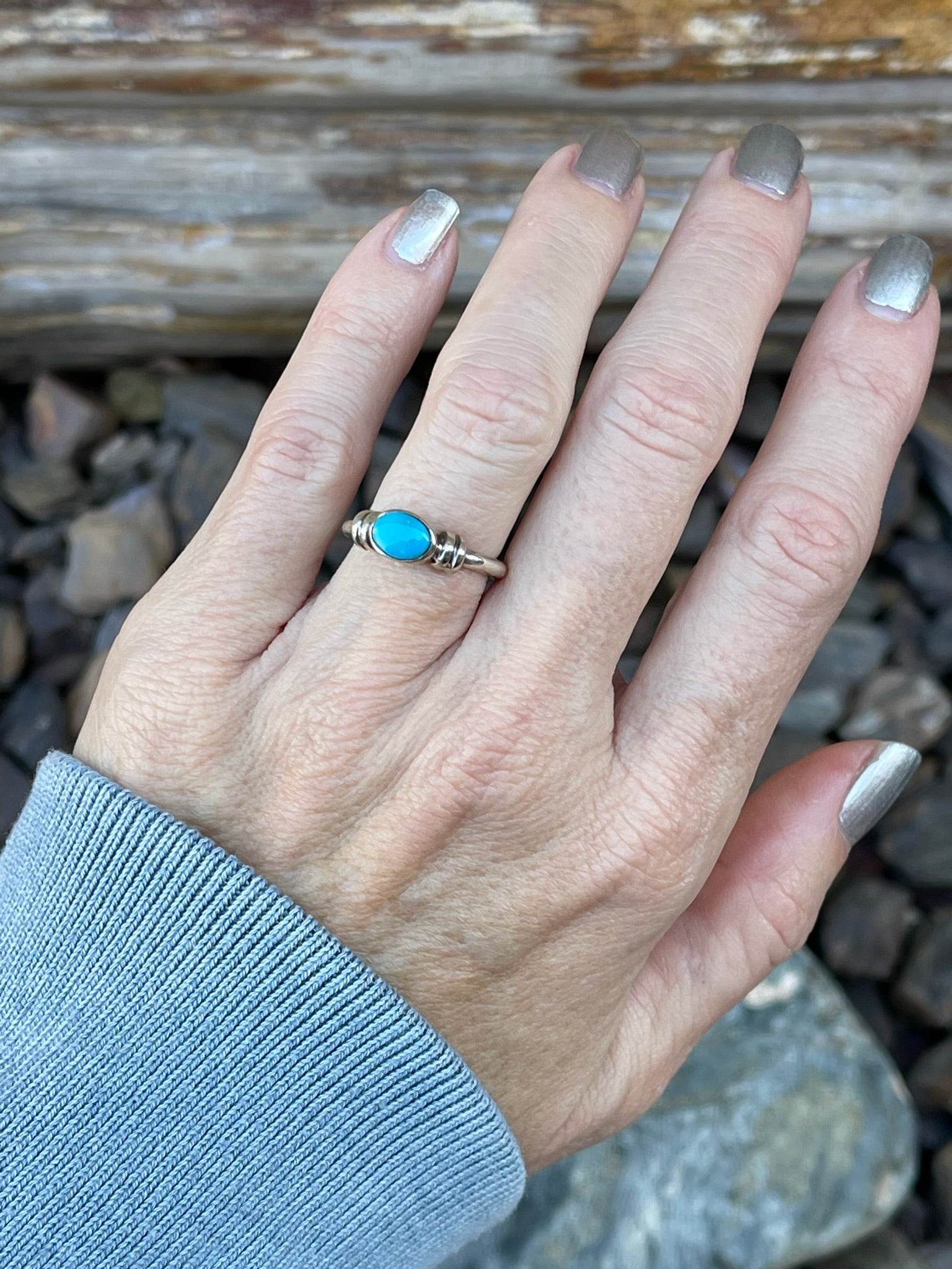 Dainty Hand Crafted Sterling Silver Kingman Turquoise Ring - Size 5