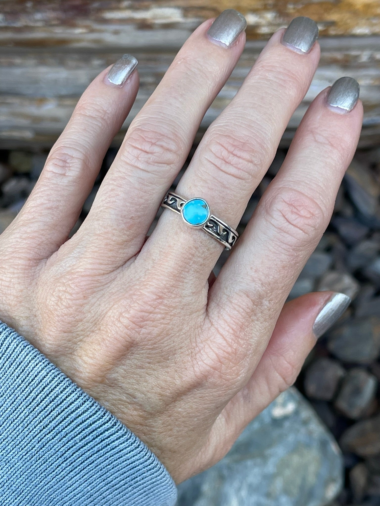 Dainty Handmade Sterling Silver Turquoise Mountain Ring - Size 7 1/2