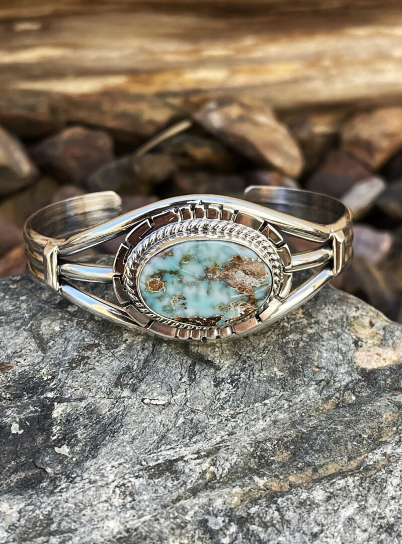 Handmade Sterling Silver Dry Creek Turquoise Triple Wire Bracelet