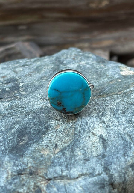 Sterling Silver Blue Kingman Turquoise Round Cut Ring