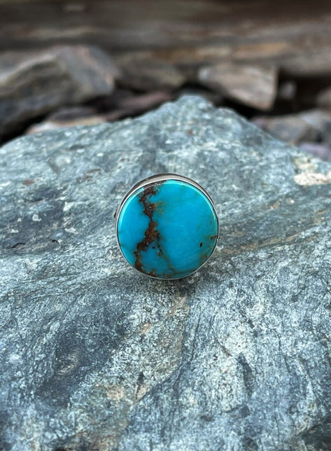 Round Sterling Silver Kingman Turquoise Ring