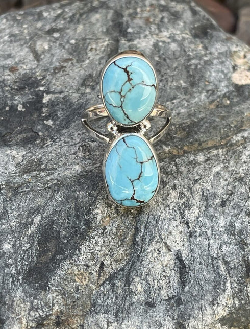 Plain Bezel Two Stone Number Eight Turquoise Ring