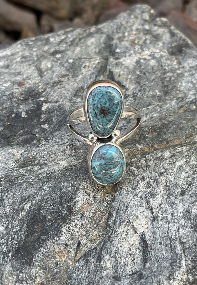 Two Stone Sterling Silver Turquoise Ring