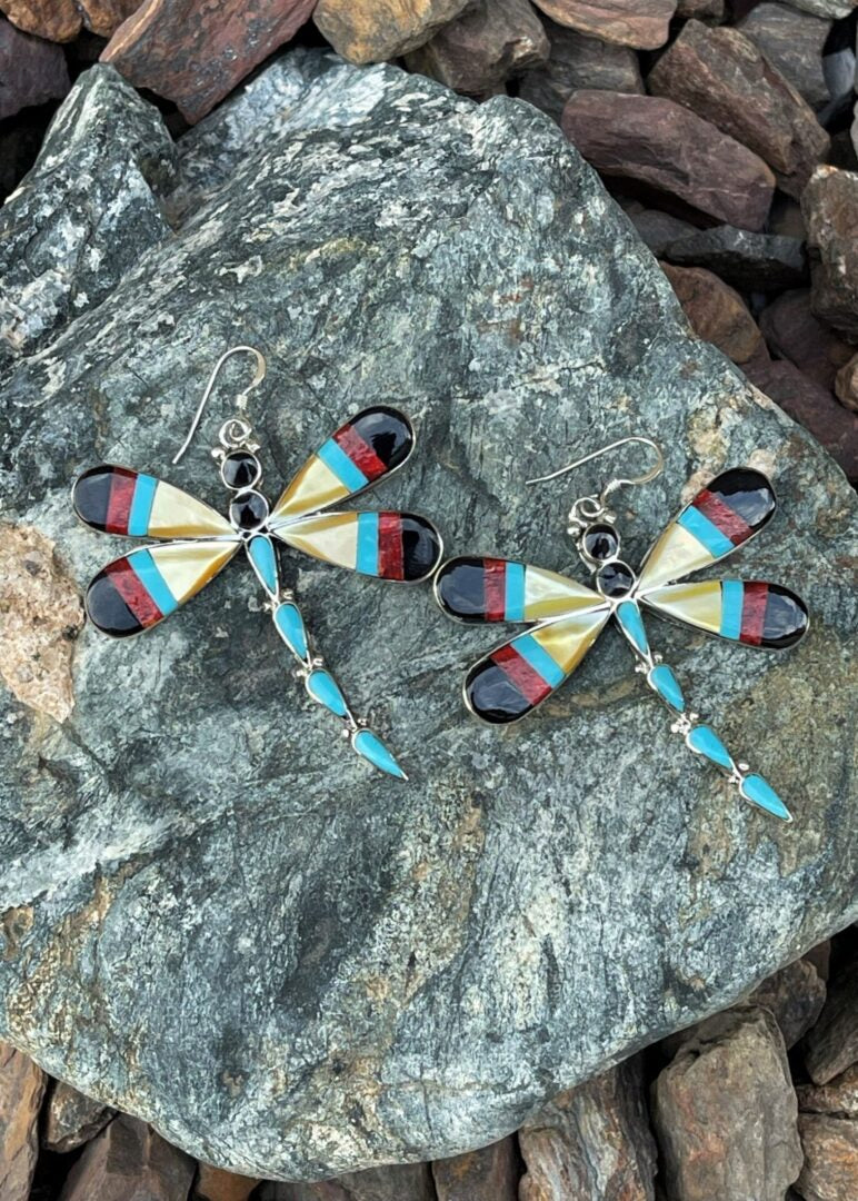 Handmade Solid Sterling Silver Dragonfly Inlay Earrings