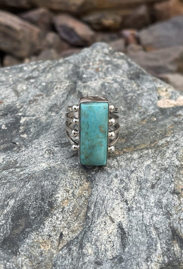 Small Rectangle Cut Kingman Turquoise Ring