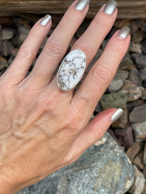 Hand Crafted Plain Bezel Wild Horse Ring in Middle Finger