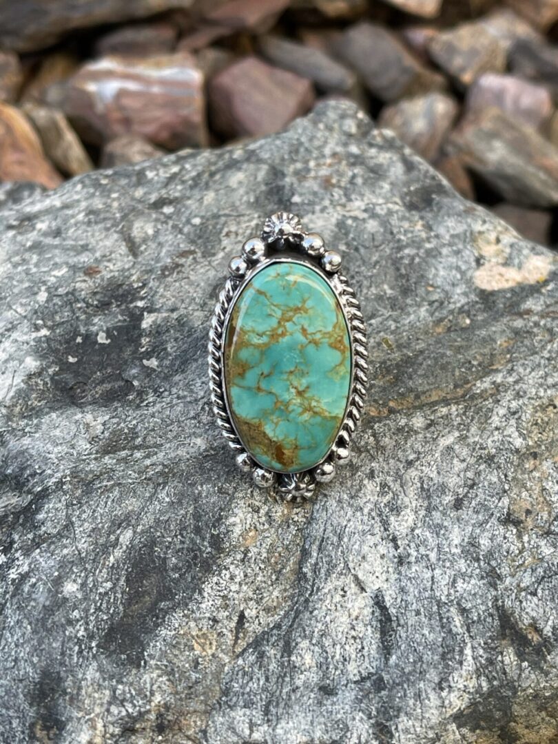 Sterling Silver Kingman Turquoise Ring with Beaded Details