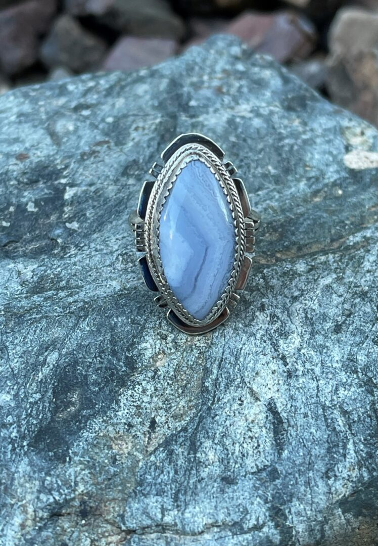 Handmade Sterling Silver Marquis Cut Blue Lace Agate Ring