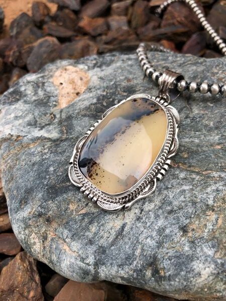 Signature Large Montana Agate Pendant with Traditional Hand Stamped Detail (3)