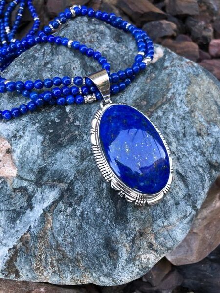 Sterling Silver Blue Lapis Necklace with Matching Triple Strand Beaded Necklace 2