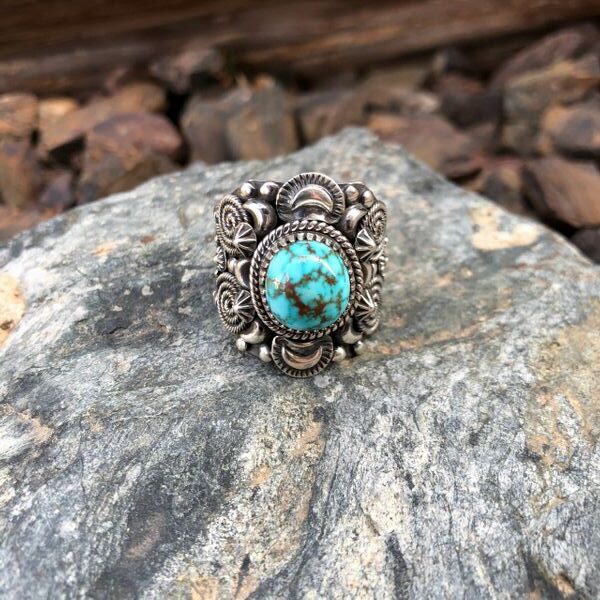 Heavy Gauge Sterling Silver Turquoise Mountain Turquoise Men’s Ring